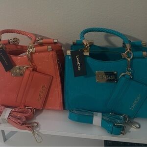 Bebe Coral and Teal Handbag Set